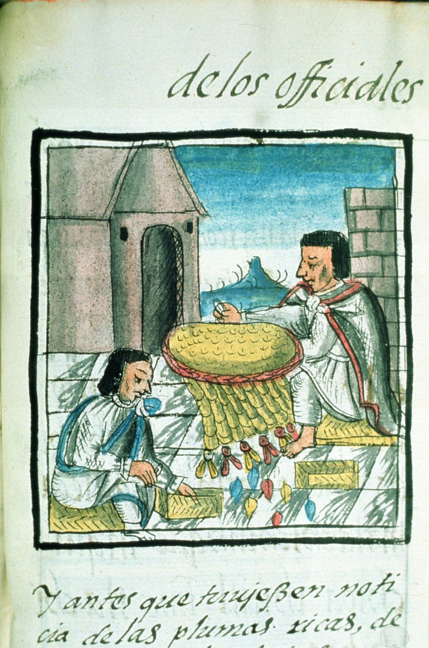 Fru Palat. 218-220 Bog IX Aztekiske fjerhåndværkere på arbejde, fra 