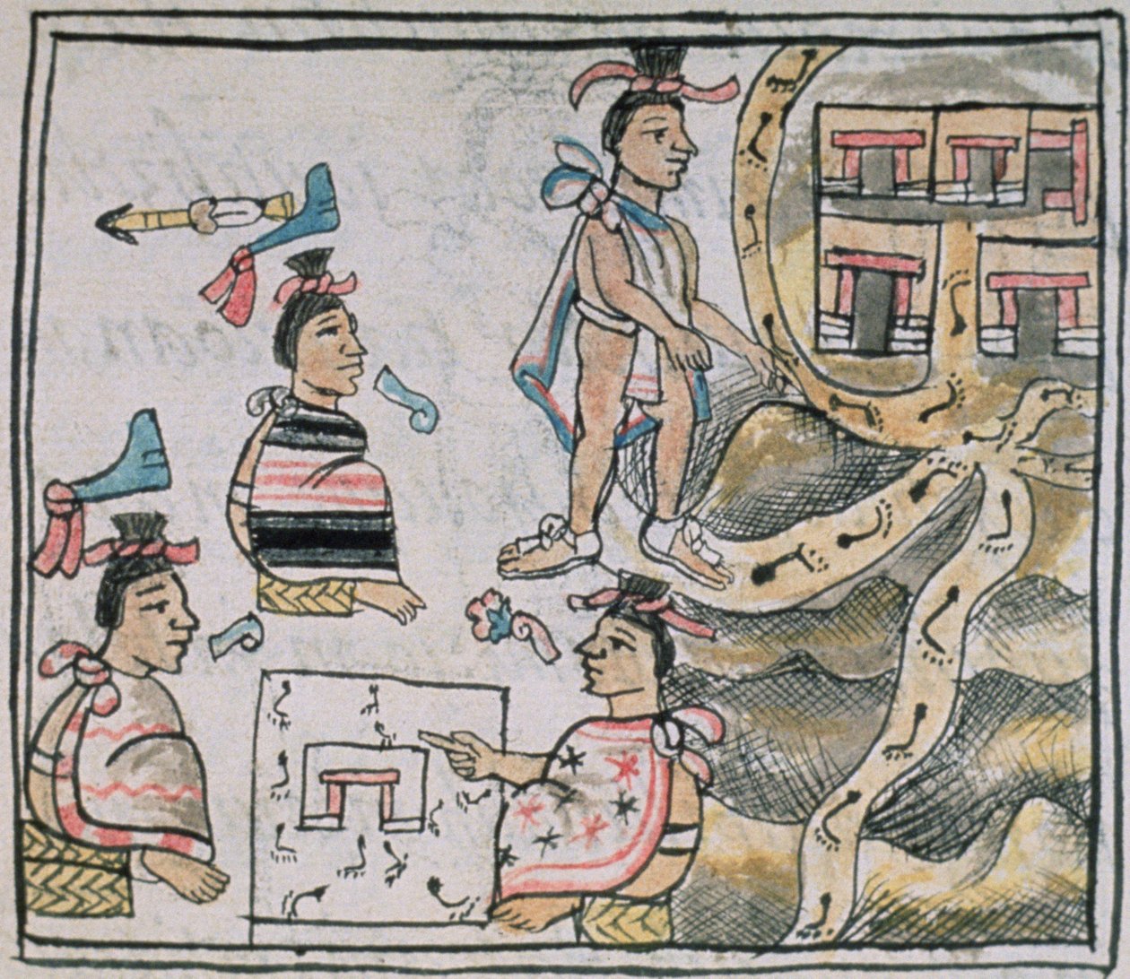 Fru Palat. 218-220 Bog IX Aztekerne konsulterer og følger et kort, fra den 