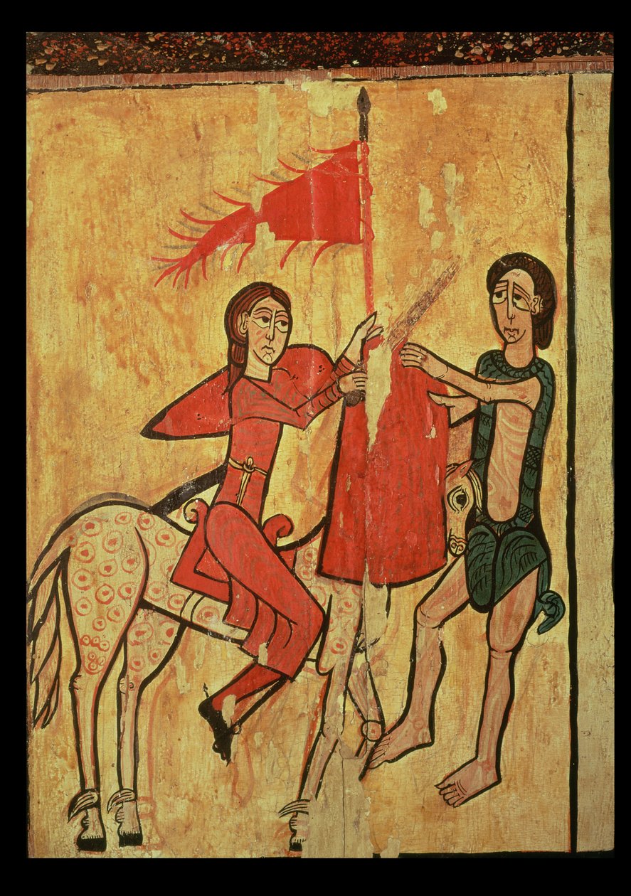 Sankt Martin og tiggeren, detalje fra en alterfrontal fra Sant Marti de Puigbo, Gombren (tempera på panel) af Spanish School