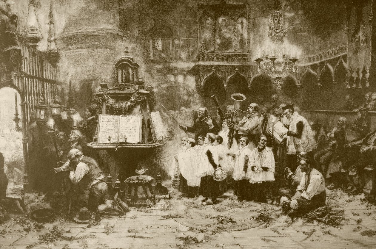 Højmessen, efter et maleri af J. Benlliure, indgraveret af M. Weber, fra 
