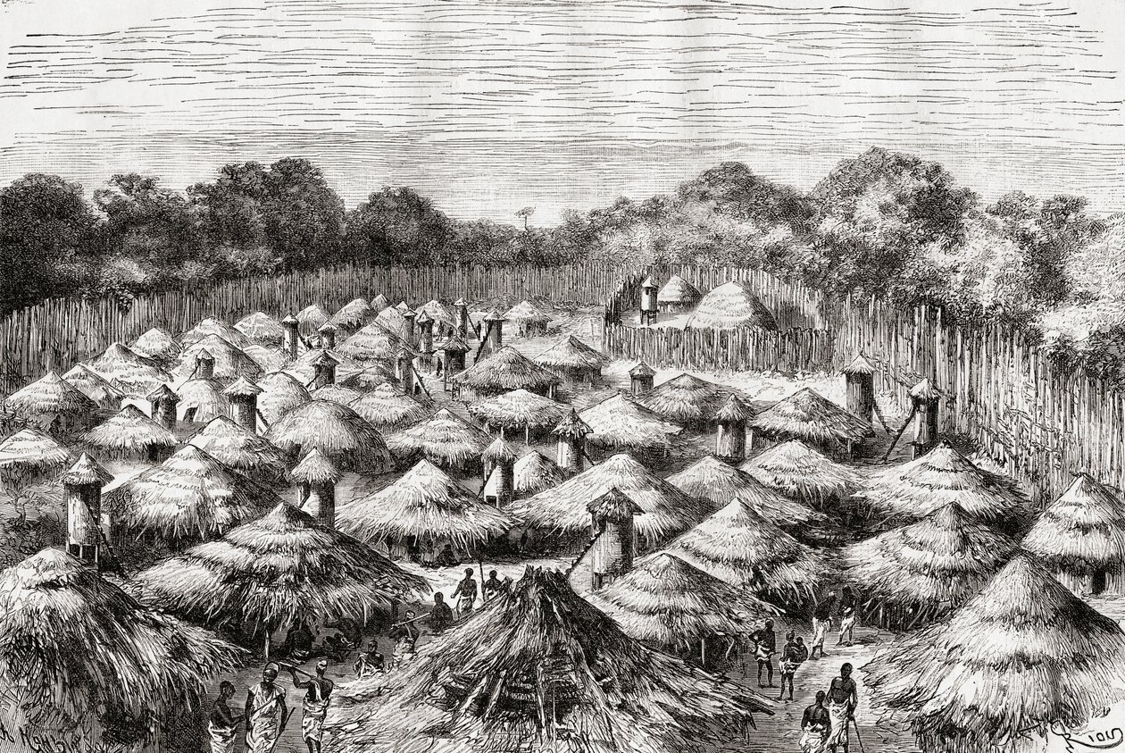 Landsbyen Kiwana, Tanzania, som den var i slutningen af det 19. århundrede, fra 