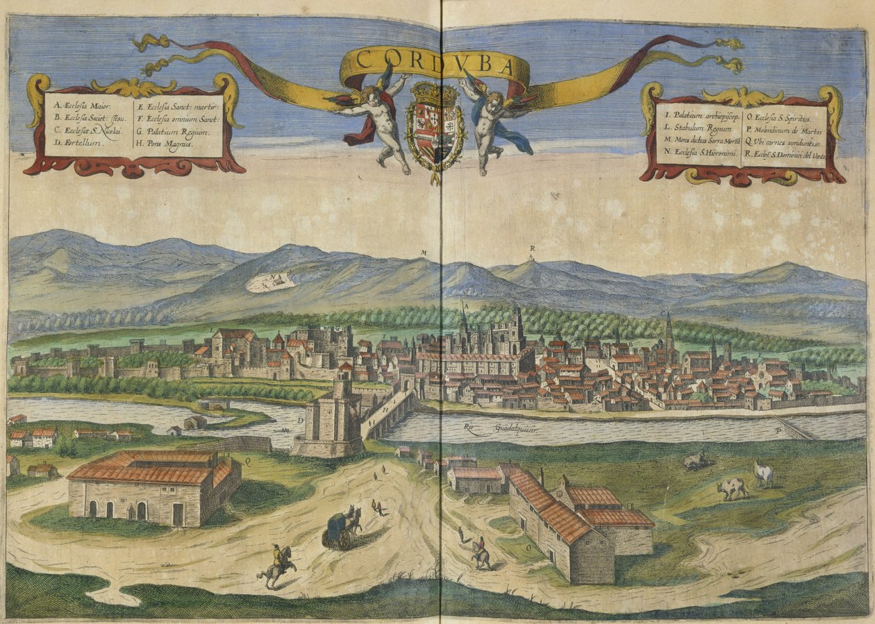 Udsigt over Cordoba (håndfarvet gravering) af Spanish School