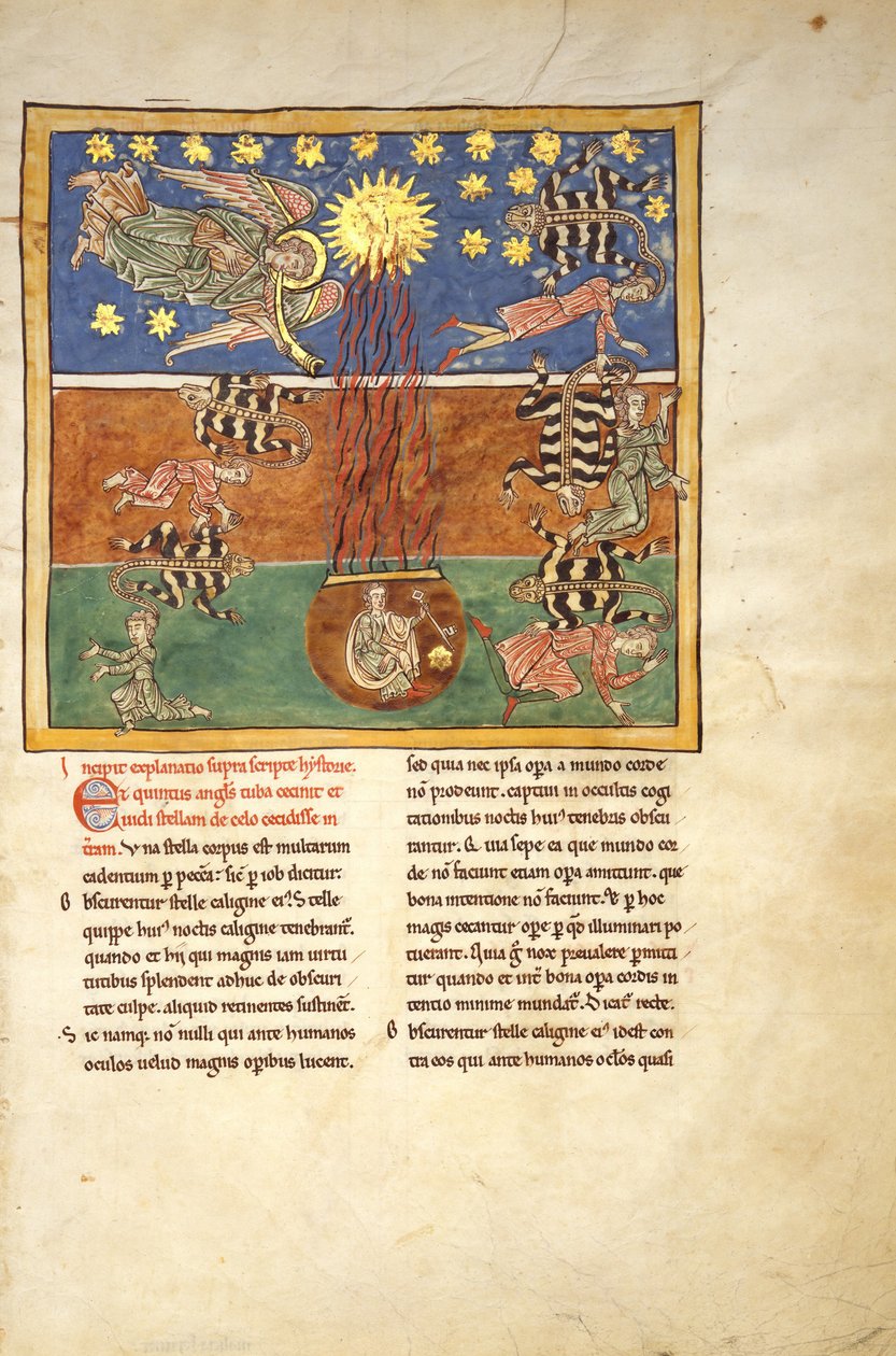 Blad fra et Beatus-manuskript, ca. 1180 (tempera, guld og blæk på pergament) af Spanish School Spanish School
