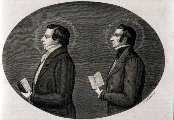 (LtoR) Joseph Smith (1805-44) grundlægger af Mormonkirken og hans bror Hyrum, fra 