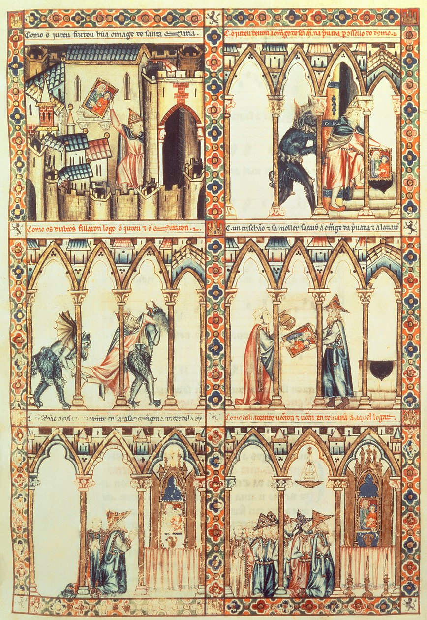 102-0002738 T.I.I. Cantiga 34, illustration fra "Cantigas de Santa Maria", lavet under ledelse af Alfonso X ("Den vise") konge af Castille og Leon (1221-84) (vellum) (se også 68647) af Spanish School