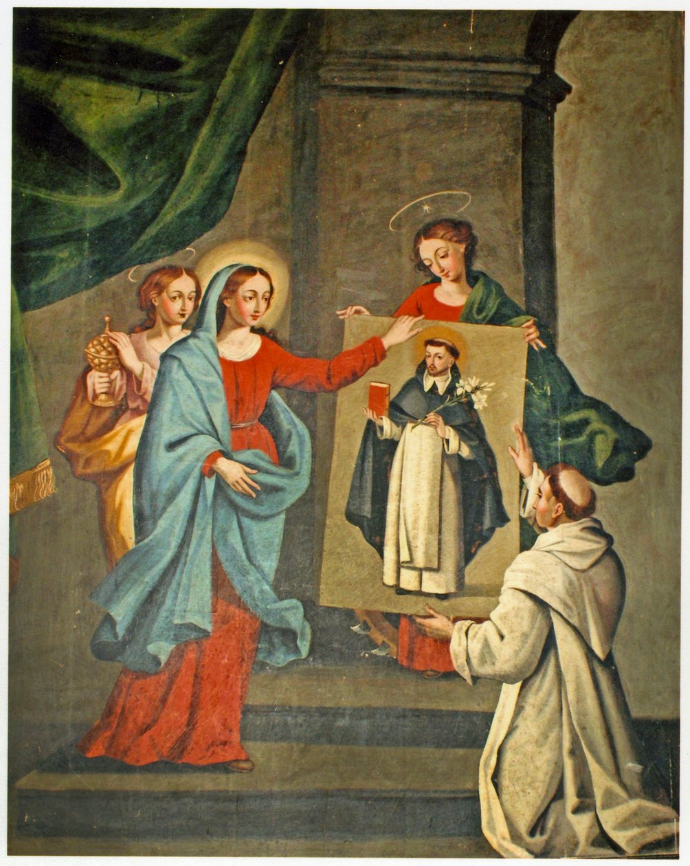 En helgen, der præsenterer et portræt af St. Dominic til Jomfru Maria (se også 308140) af Spanish School