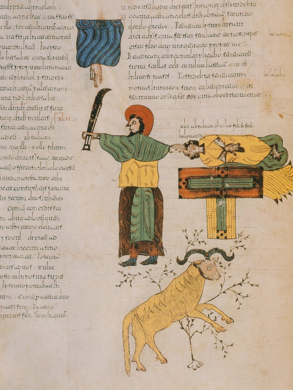 Abraham var ved at ofre sin søn, Isaac, fra den vestgotisk-mozarabiske bibel fra St. Isidores, e.v.t. 960 (tempera på vellum) af Spanish School