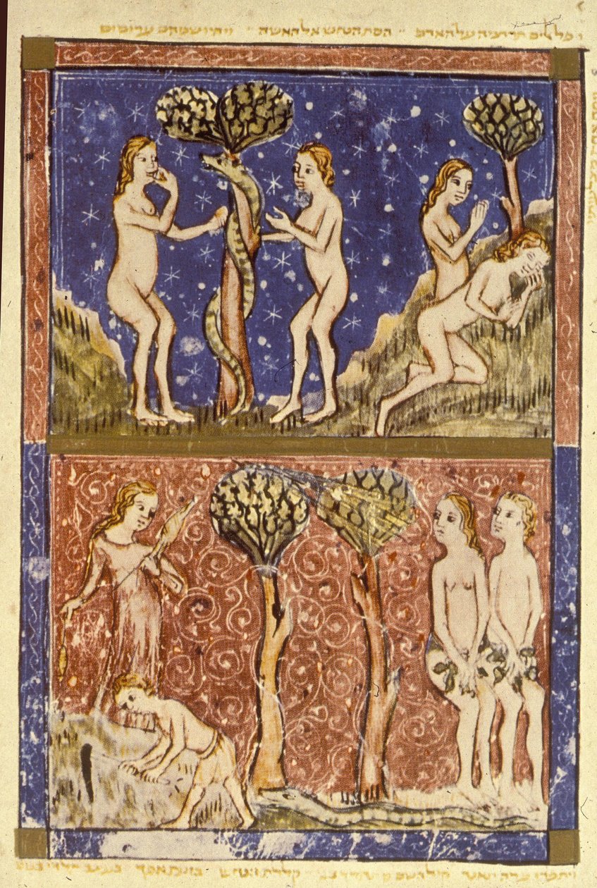 Adam og Eva, illustration fra Sarajevo Haggadah af Spanish School