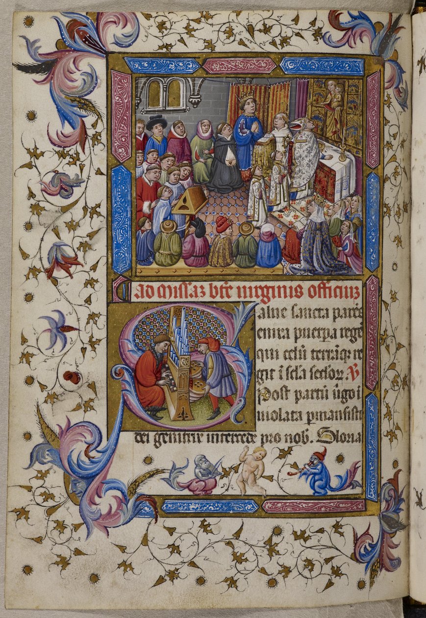 Tilføje. 28962, f.281v, Alfonso V deltager i messe, fra Psalter og Alfonso Vs timer af Aragon. ca. 1442 (vellum) af Spanish School
