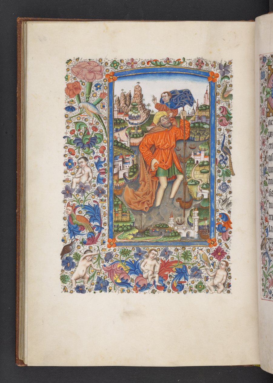 Tilføj MS 50004 f.64v Saint Christopher, der bærer Kristusbarnet, 