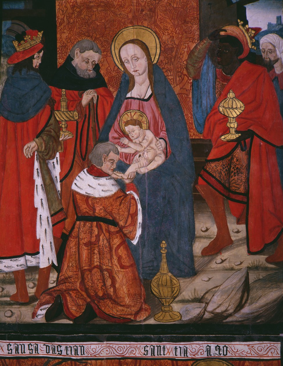 Tilbedelse af Magi, panel fra kirken San Andres of Tortura, slutningen af det 15. århundrede-begyndelsen af det 16. århundrede (malet træ) af Spanish School