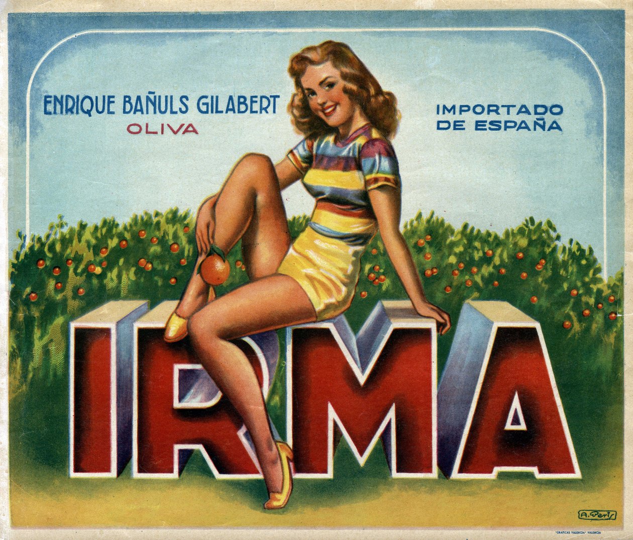 Annoncebillede "" Irma"" for appelsiner fra Valencia i Spanien af Spanish School