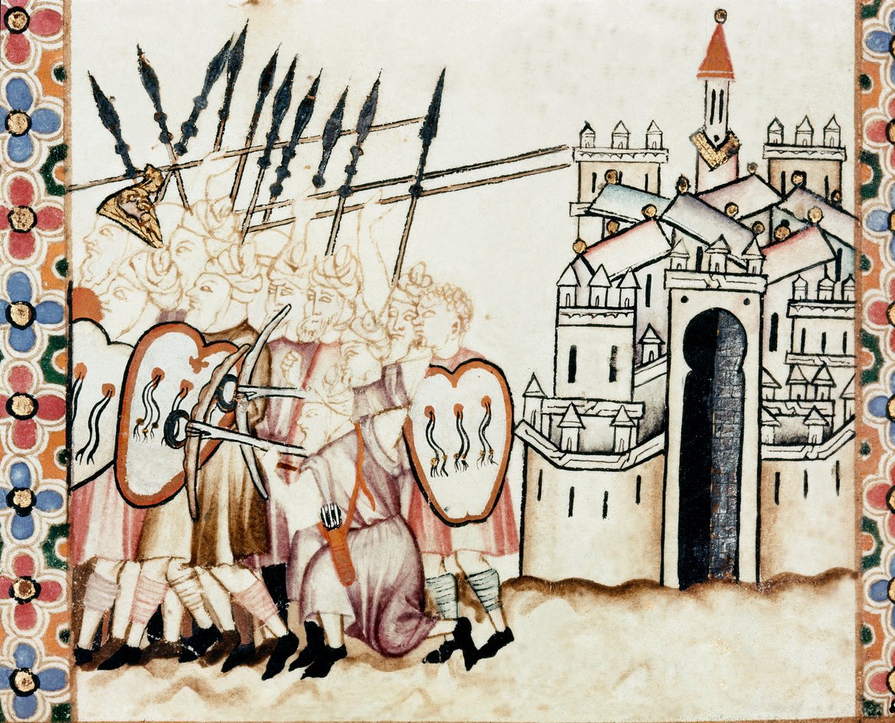 Armee of the Moors forsvarer en by Detalje af en side taget fra et manuskript af Sangen Marias sang (Cantigas de Santa Maria), dekorerer miniaturer dedikeret til Sankt Maria og hendes mirakler, en samling af sange redige under Alfonso X