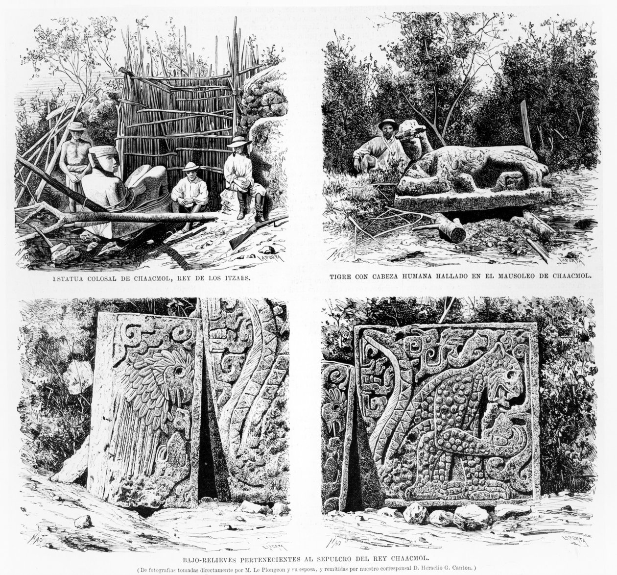 Artefakter opdaget ved Chichen Itza af Augustus Le Plongeon, illustration fra La Ilustracion Espanola y Americana 1877 af Spanish School