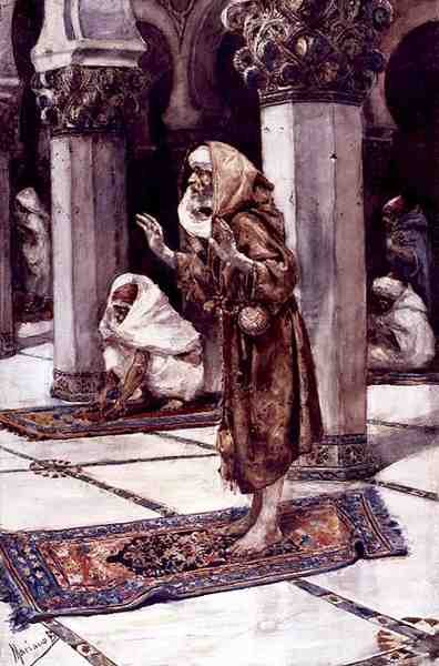 At Prayer, slutningen af det 19. århundrede (akvarel på papir) af Spanish School