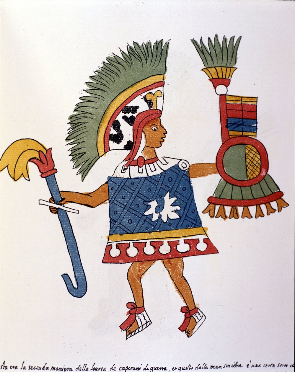 Aztekerkriger i Codex Vaticanus 3738 (Codex Vat. Rios). Faksimile af manuskriptet af dominikaneren Pedro de los Rios, mellem 1570 og 1589, Bibl. Vatikanet. af Spanish School
