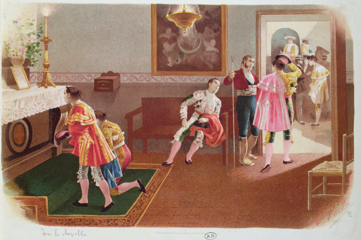 Tyrefægtere beder i kapellet før kampen, ca. 1900 af Spanish School