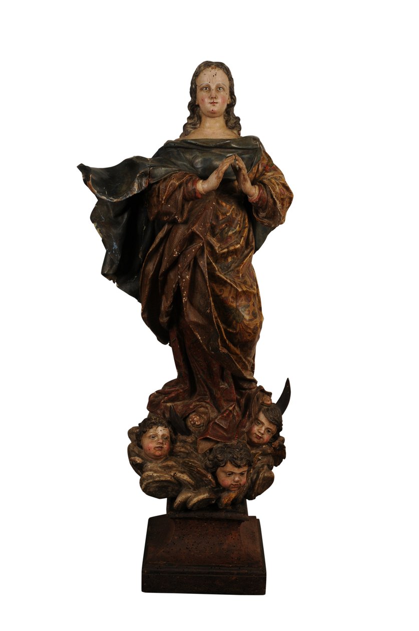 Udskåret træskulptur af Madonnaen af den ubesmittede undfangelse, Spanien, ca. 1750 (træ) af Spanish School
