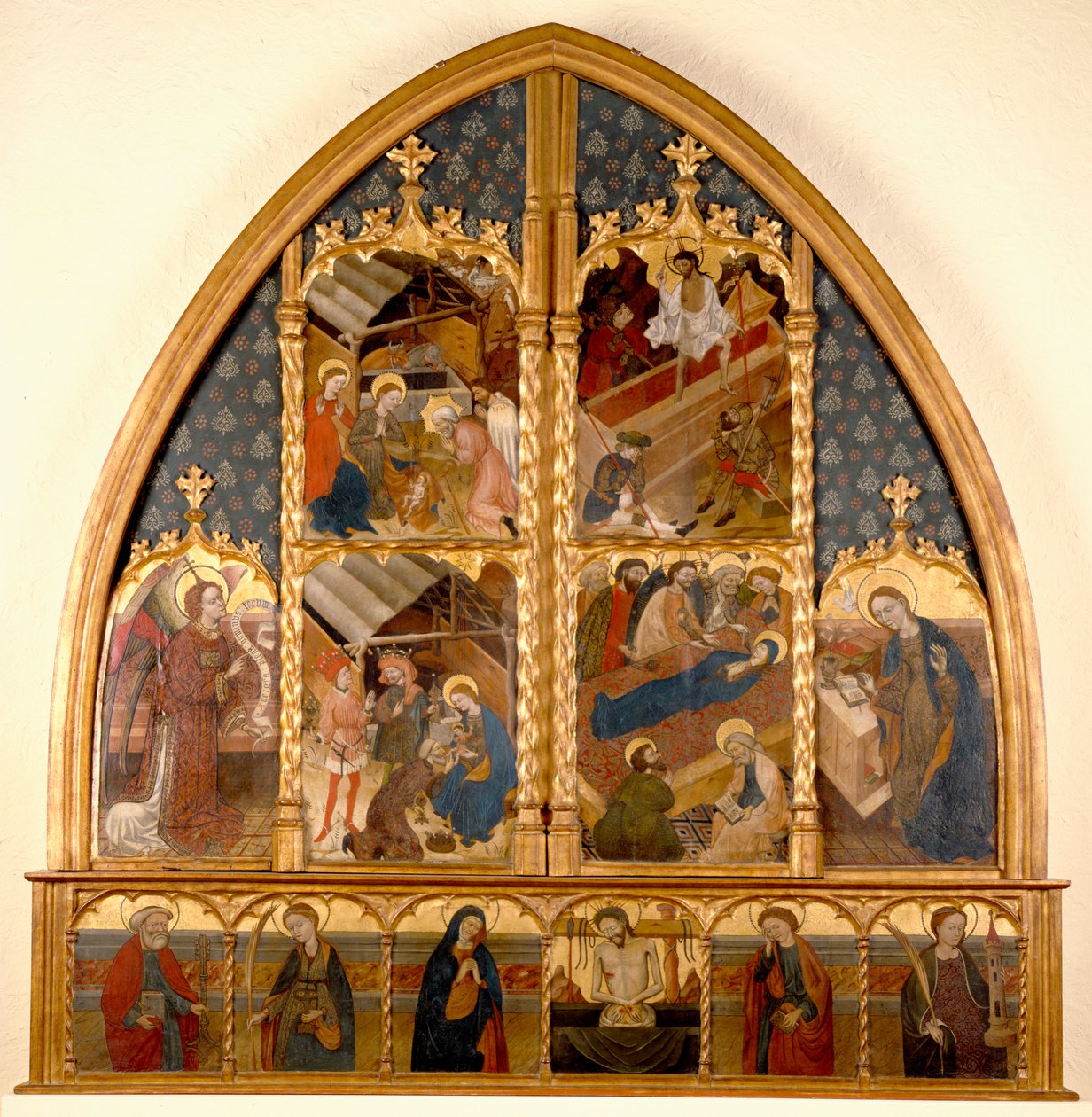 Catalonisk altertavle, 145080 (tempera og bladguld på panel) af Spanish School