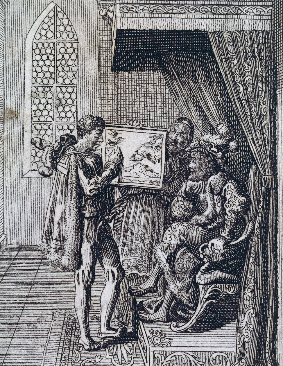 Christopher Columbus tilbyder sine tjenester til kongen af Portugal af Spanish School