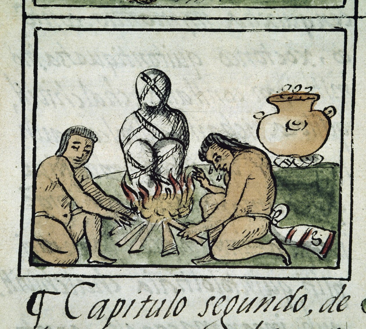 Codex fra erobringen af Mexico: mumificering af en krop af Spanish School