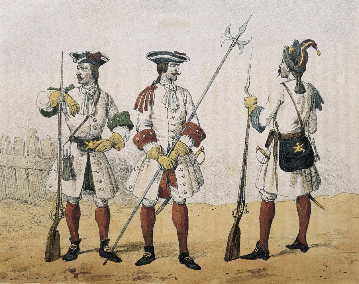 DE SOTTO, Serafin Maria, jarl af Clonard (1793 - 1862). Historia organica de las armas de Infanteria y Caballeria espanolas. 1851 - 1859. Linjeinfanteri under Philip V af Spaniens regeringstid. Skytter, sergenter og grenaderer (1707-1718). Litografi. SPANI af Spanish School