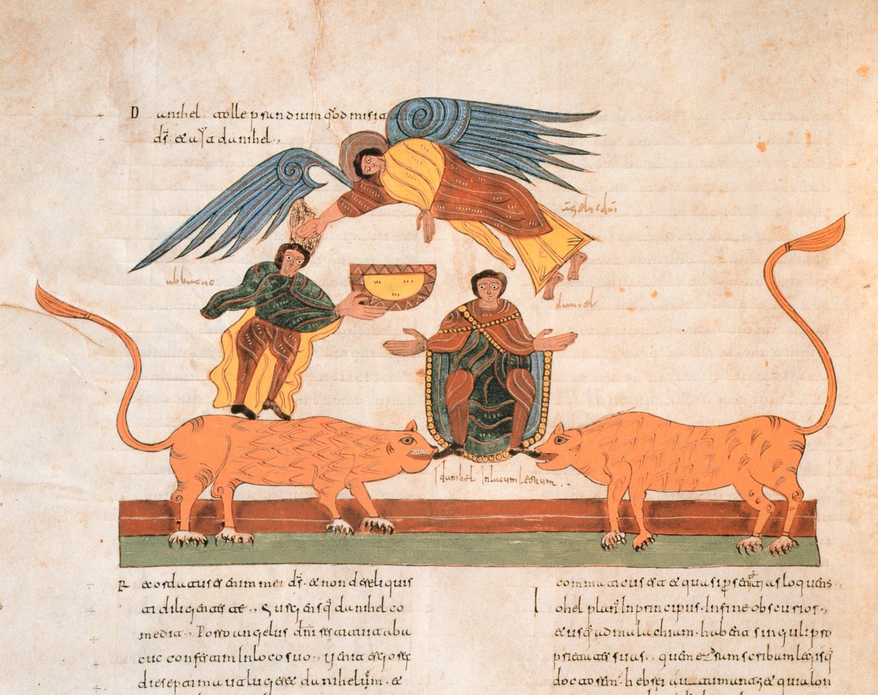 Daniel i Løvehulen, fra St. Isidores visigotisk-mozarabiske bibel, fol.325v., 960 e.Kr. (tempera på vellum) af Spanish School