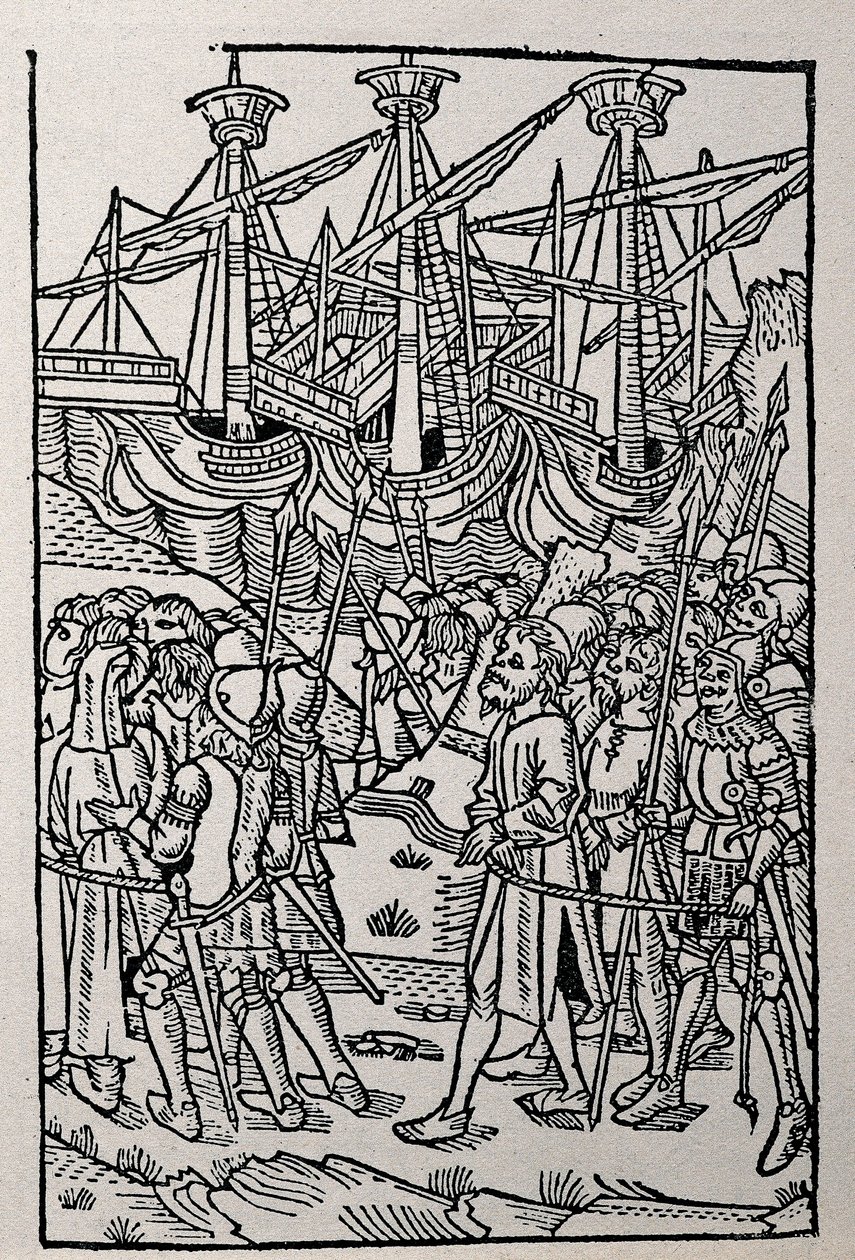 Indgravering i Vespasians historie, trykt i 1495 i Zaragoza (s/h-illustration) af Spanish School