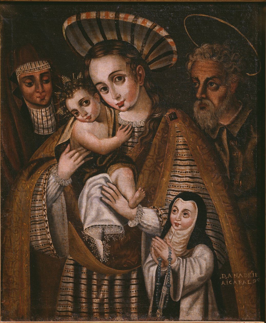 Ex voto, hellig familie med St. Anne og nonnen i klosteret, Ana de Ibaizabal af Spanish School