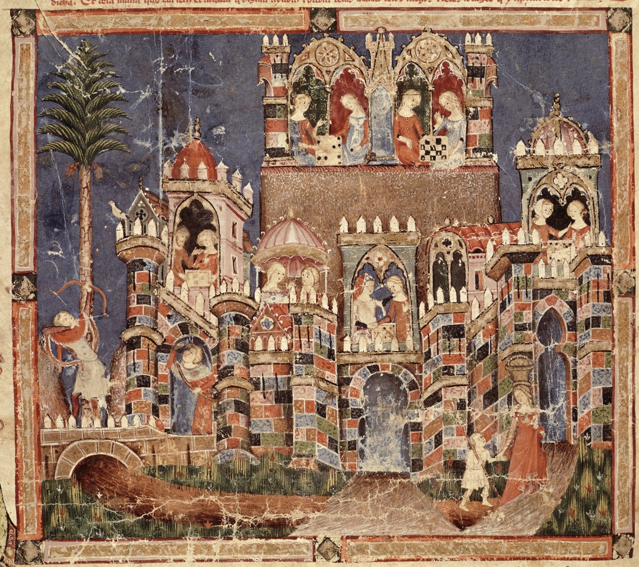 Fol.13v Spil og underholdning af trojanske heste, fra Codex Benito Santa Mora af Spanish School