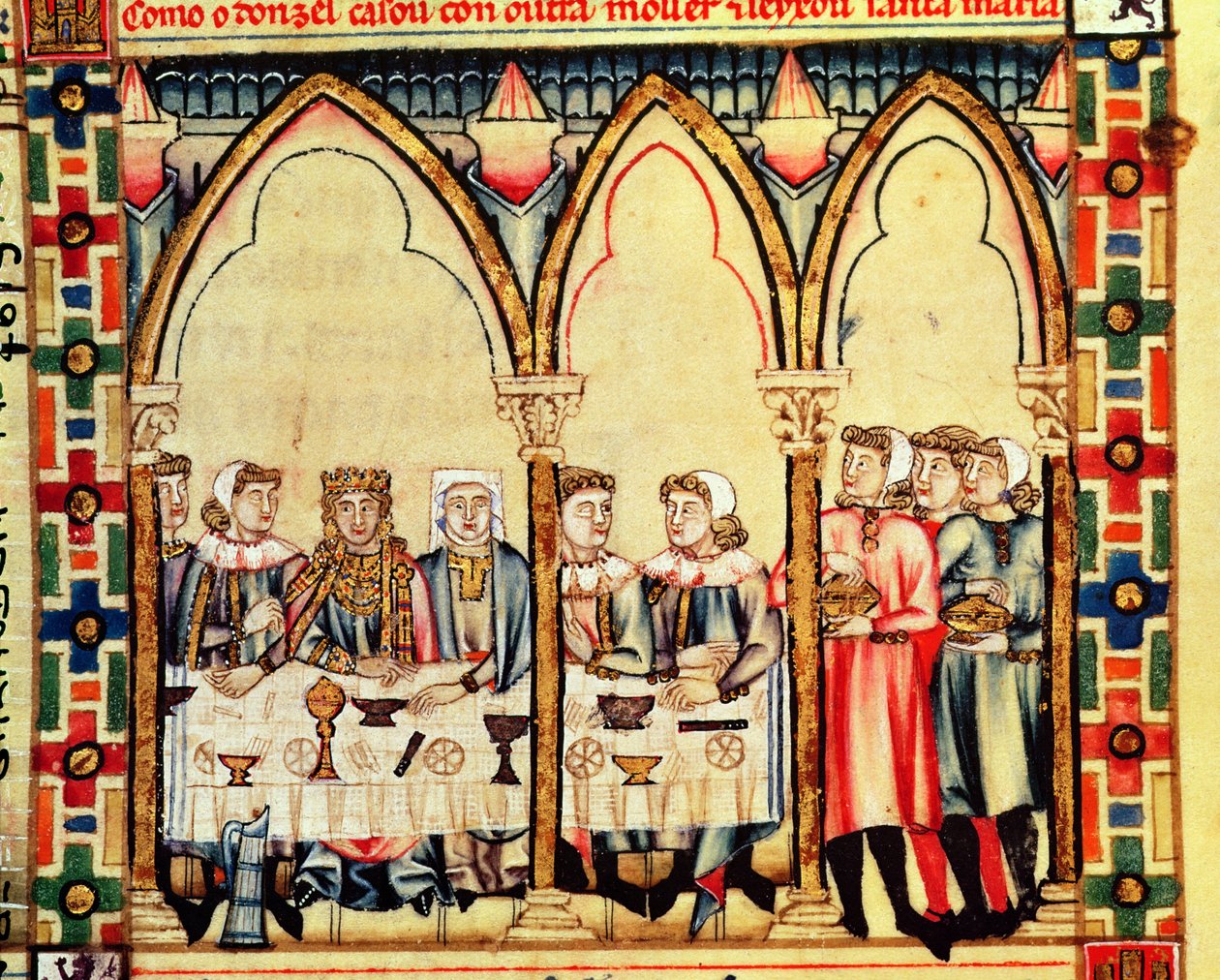 Fol.16v Engagement Banket, fra manuskriptet lavet under ledelse af Alfonso X The Wise King of Castille and Leon af Spanish School