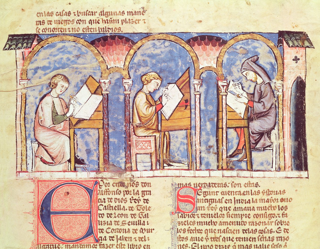 Fol.1v Games Table Makers, fra bogen om spil, skak, terninger og brædder, 1282 af Spanish School