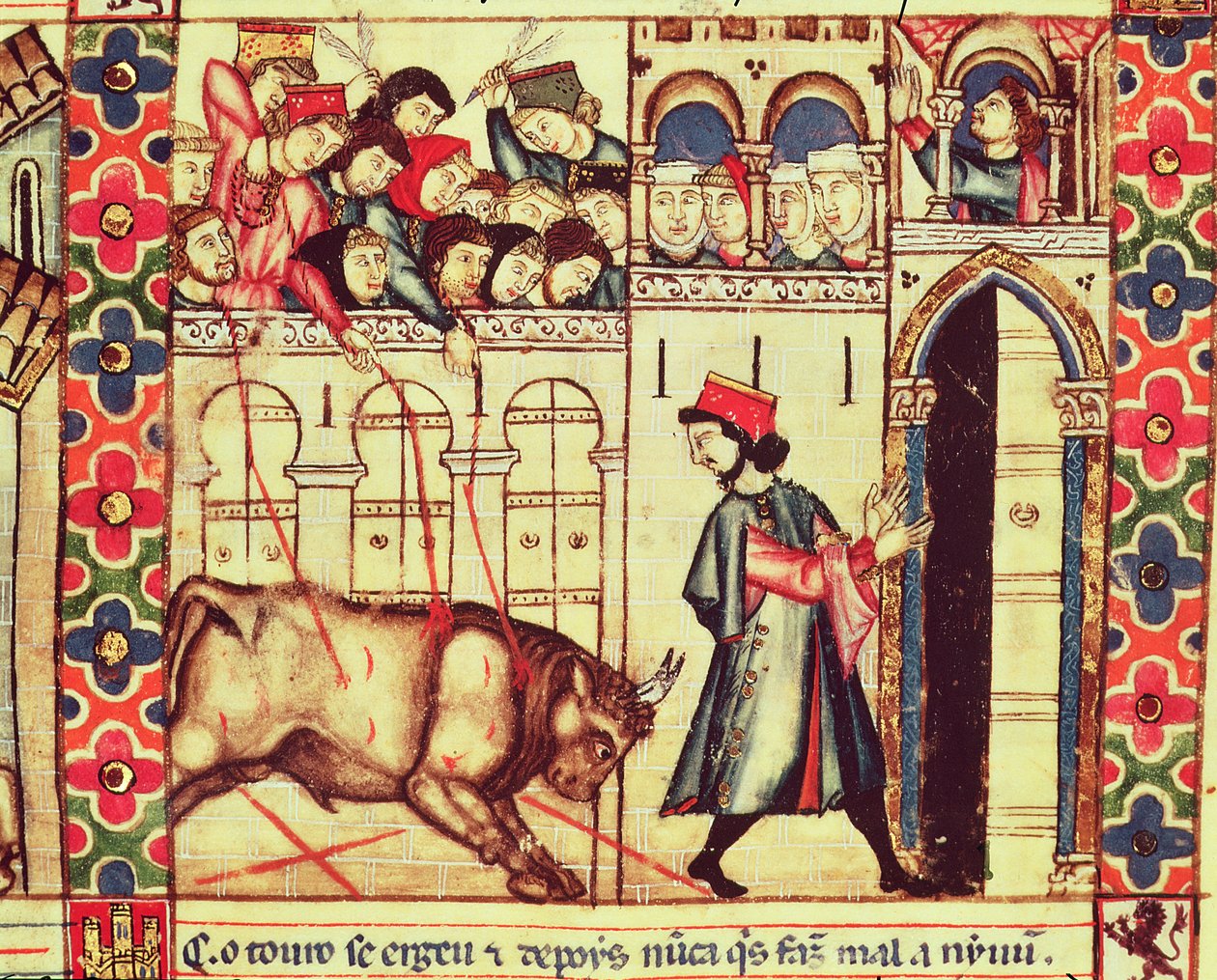 Fol.200r En tyrs død i ringen, fra manuskriptet lavet under ledelse af Alfonso X Den kloge konge af Castille og Leon af Spanish School
