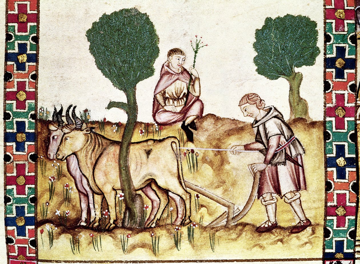 Fol.237r En bonde lærer sin søn at pløje en mark af Spanish School