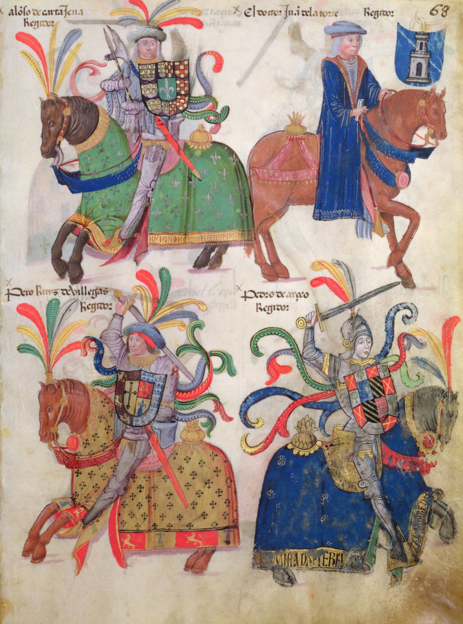 Fire kavalerer, fra Libro de Los Caballeros de la Cofradia de Santiago af Spanish School