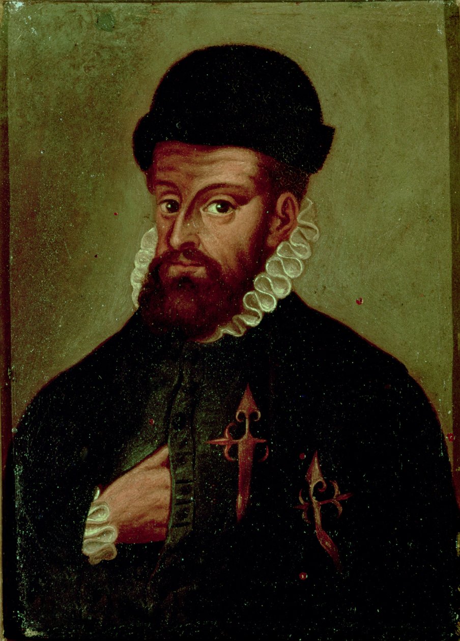 Francisco Pizarro (1478-1541) Spansk conquistador (olie på panel) af Spanish School
