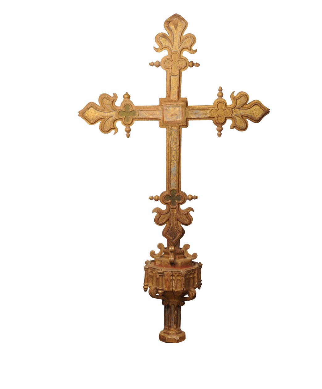 Forgyldt træ og polykrom dekoreret processionskors, Spanien, ca. 1500 (forgyldt træ) af Spanish School