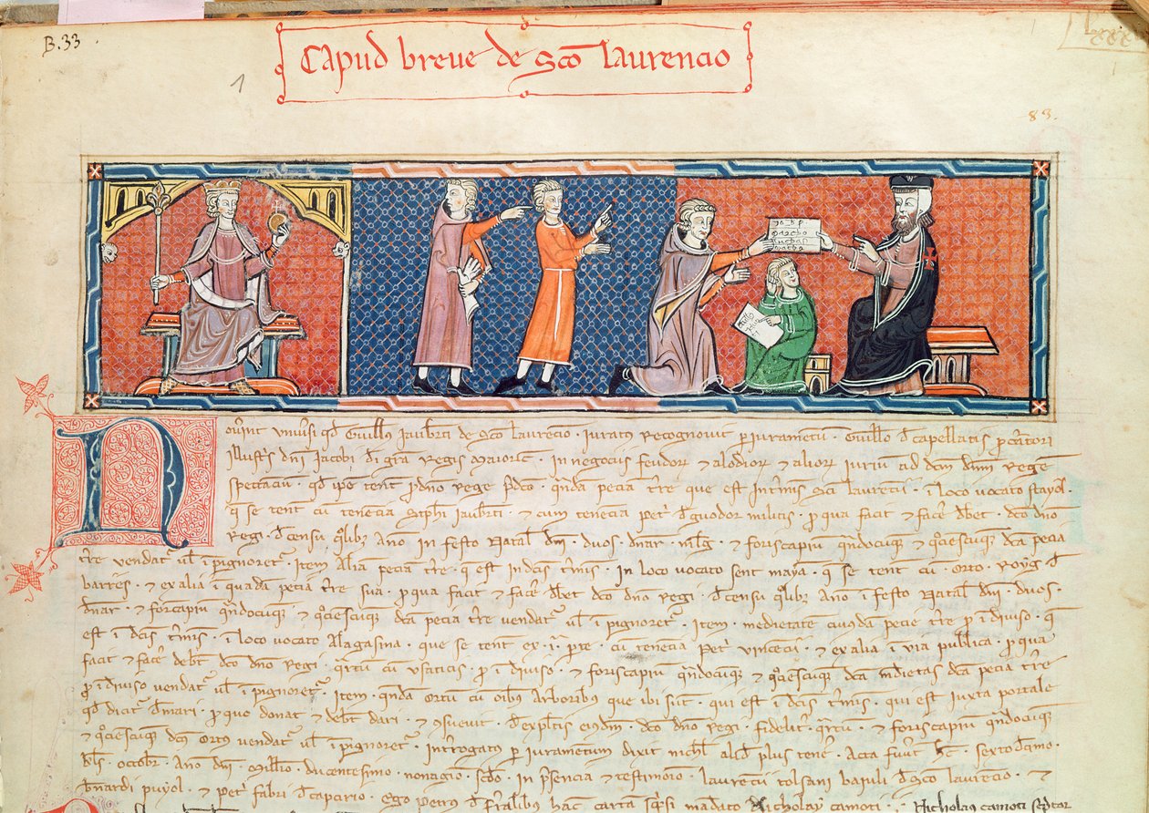 Guillaume Jaubert aflægger ed over for kong James I (1207-76) af Mallorca, fra Capbreu de Clayra et de Millas, 1292 af Spanish School