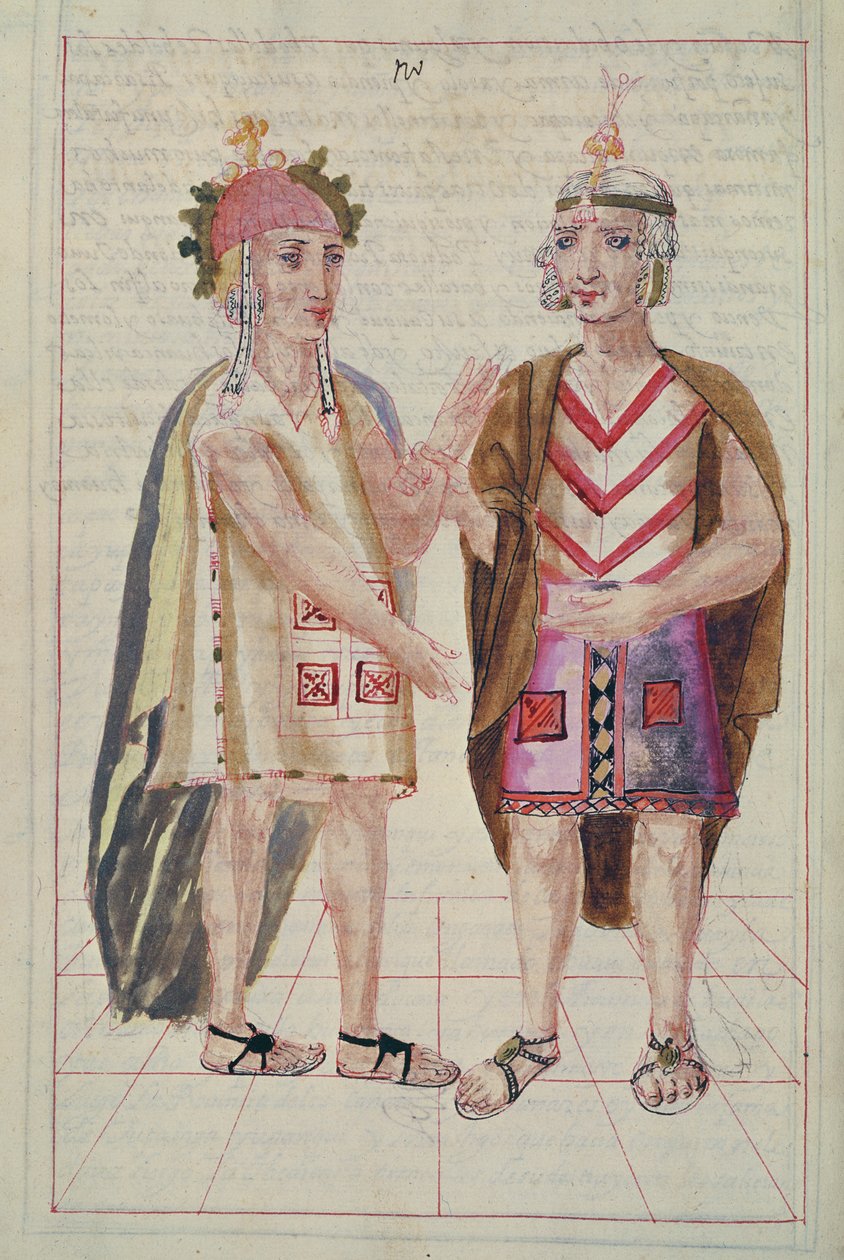Illustration fra historie og kongelig genealogi af inkakongerne i Peru, af deres fakta, skikke, dragter og regeringsmåder, kendt som Codice Murua af Spanish School