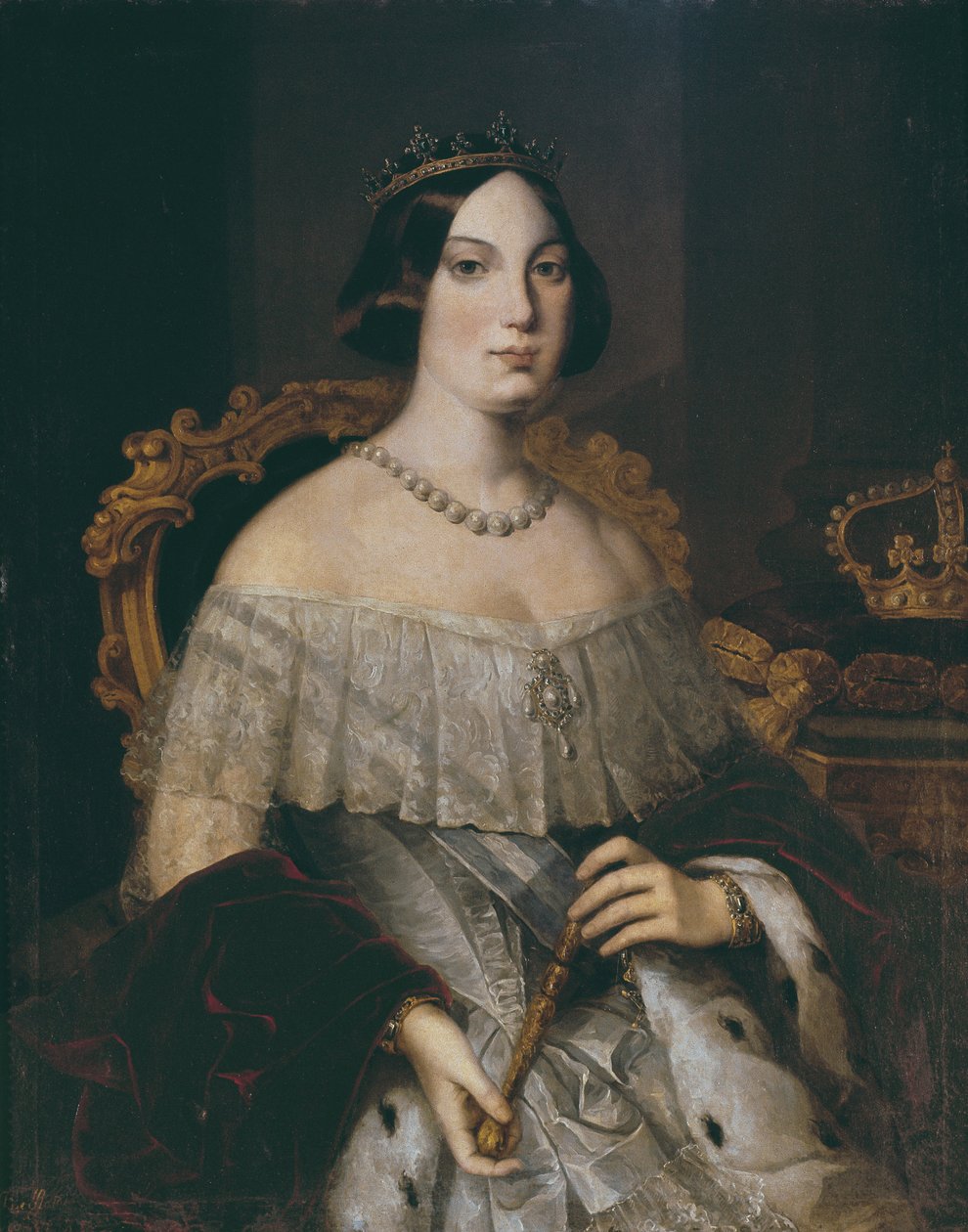 Isabella II, dronning af Spanien (olie på lærred) af Spanish School