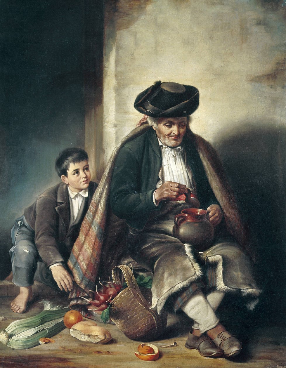 Mand og dreng. slutningen af 1800-tallet (olie på lærred) af Spanish School