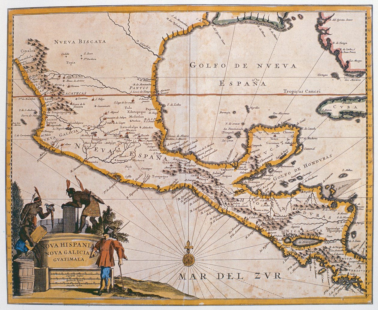 Kort over New Spain, New Galicia og Guatemala, 1625 af Spanish School