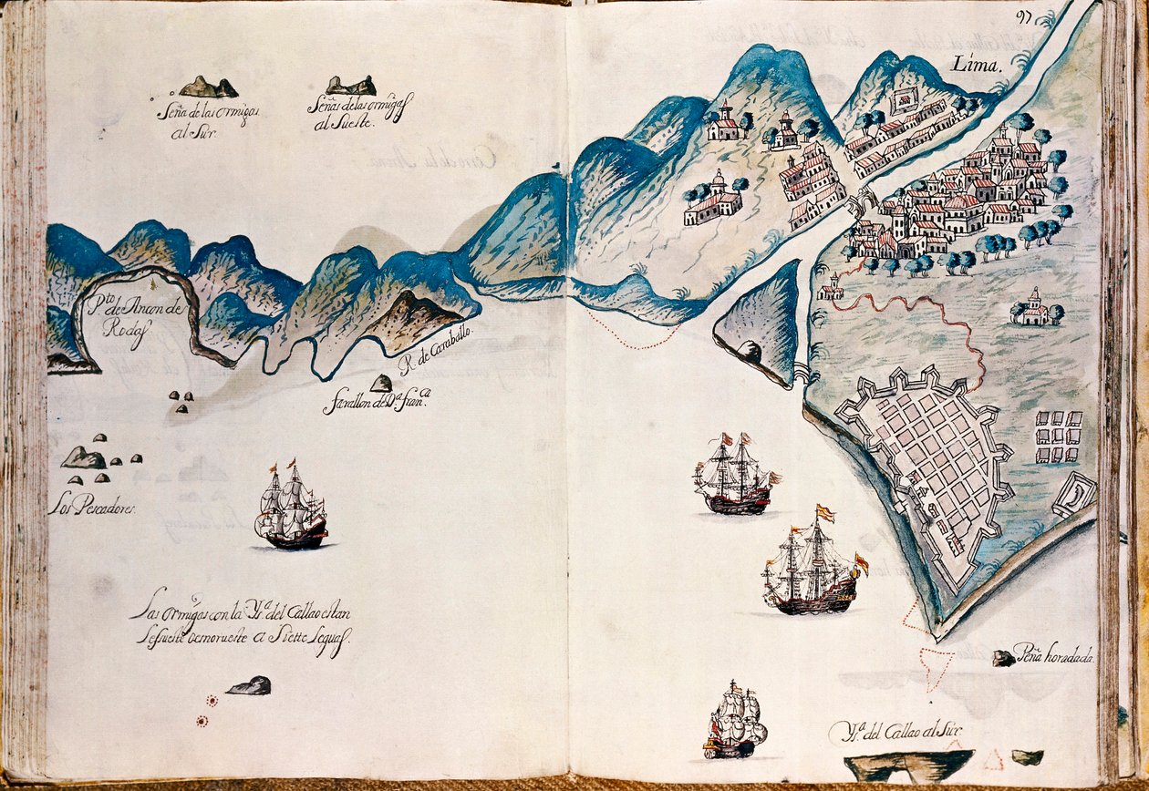 Kort over en del af New Spain, kysten af ​​Peru og byen Lima, fra "Kort over Amerikas kyster i Sydhavet, fra den sidste befolkning af spaniere i dem, som er byen Compostela, og frem" af Spanish School