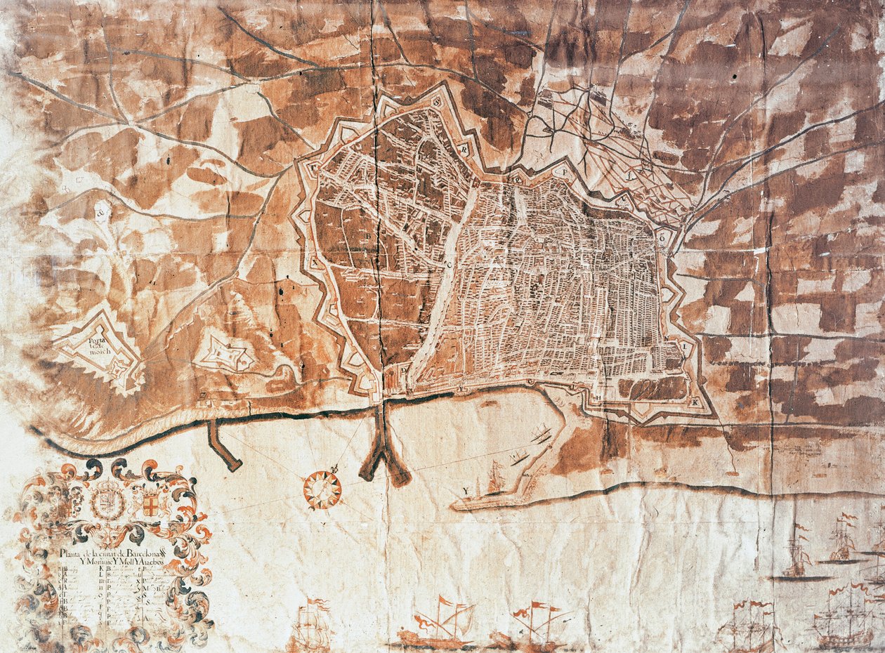 Kort over byen Barcelona, 1697 af Spanish School