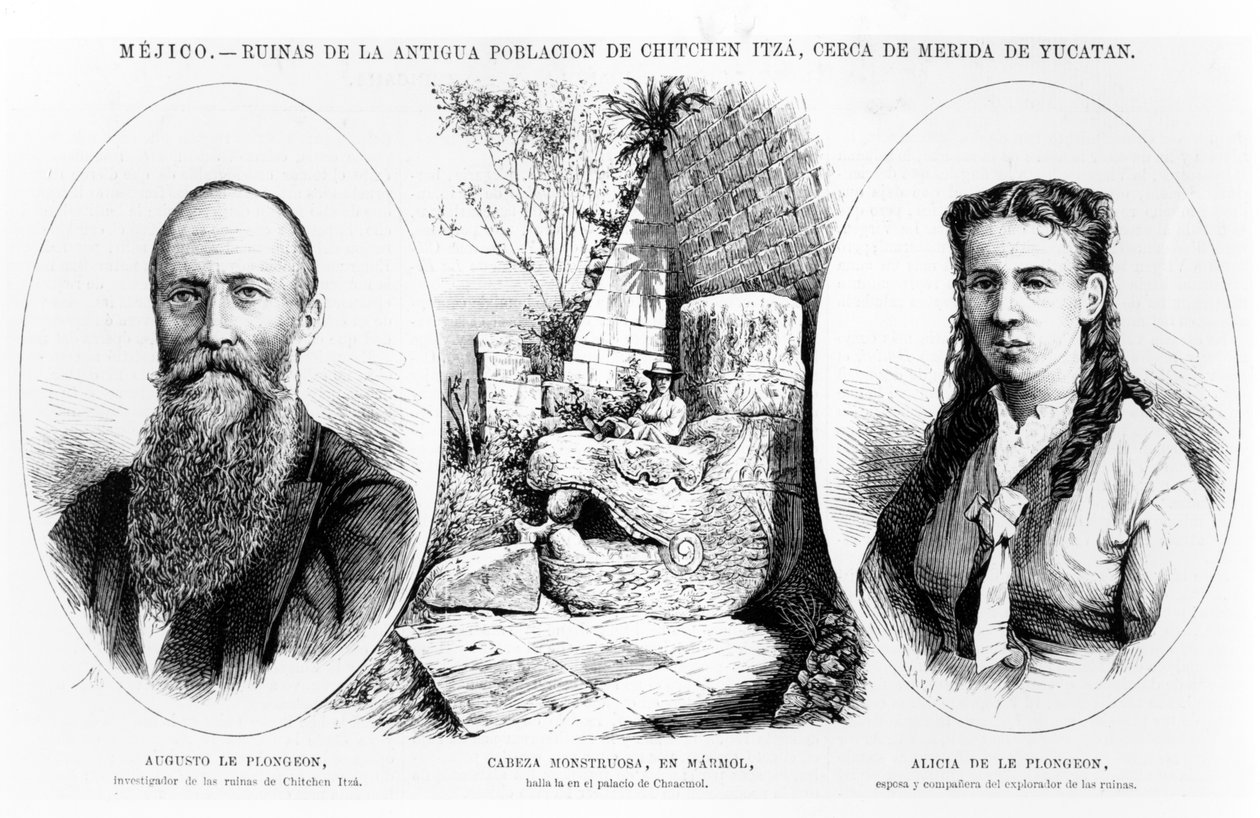 Mexico - Ruinerne af den antikke befolkning i Chichen Itza, nær Merida, Yucatan, illustration fra La Ilustracion Espanola y Americana 1877 af Spanish School
