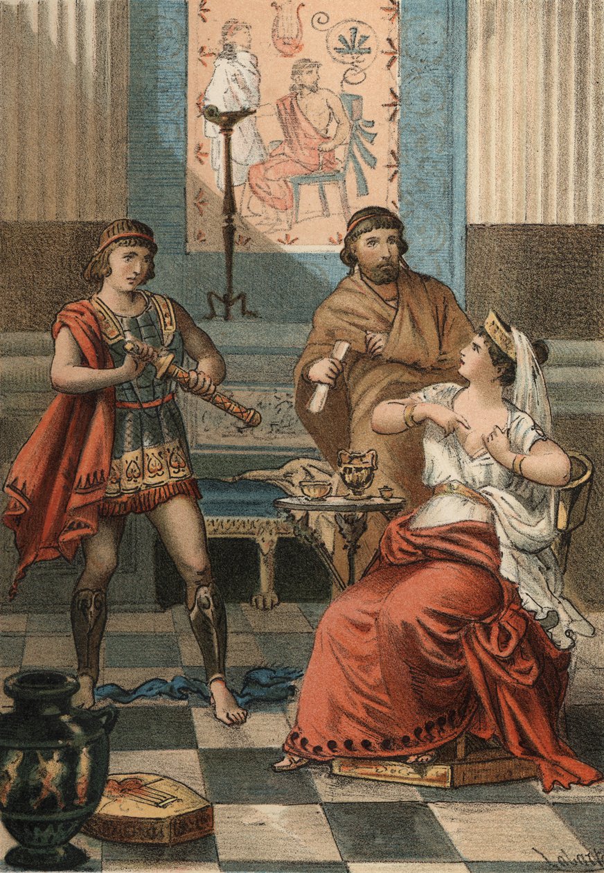 Monime, Dronningen af Pont bad under ordre fra sin mand Mithridate VI Eupator, at hun blev dræbt for ikke at falde i hænderne på romerne (72 f.Kr.). i "El Culto de la Hermosura" af Juan Justo Huguet, Molinas Hermanos editores af Spanish School