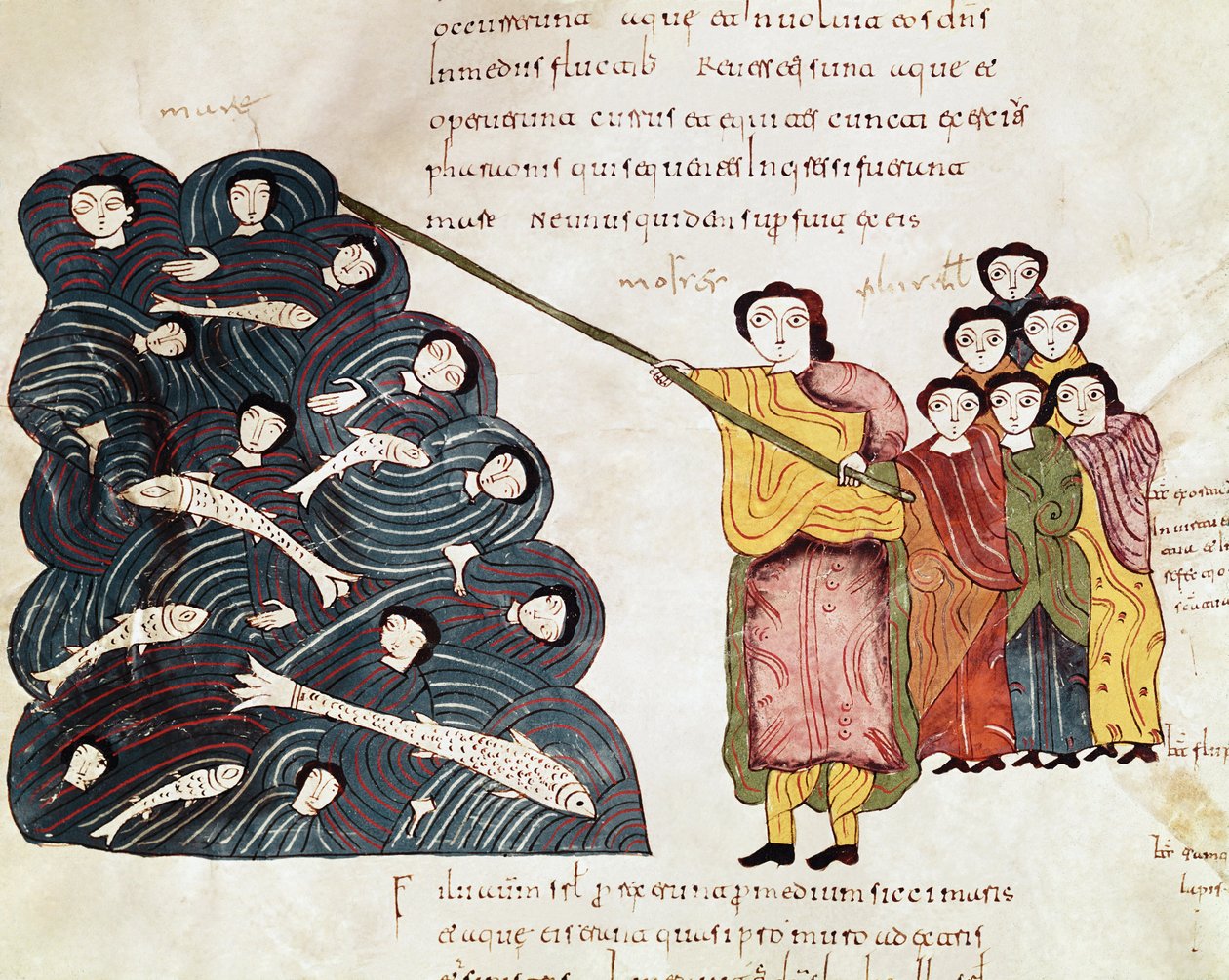 Moses, efter at have ført Israels folk over Det Røde Hav, så egypterne drukne. Miniature fra en mozarabisk bibel. 10. århundrede. Leon. Bibliotek for Royal Collegiale of Saint Isidore. af Spanish School