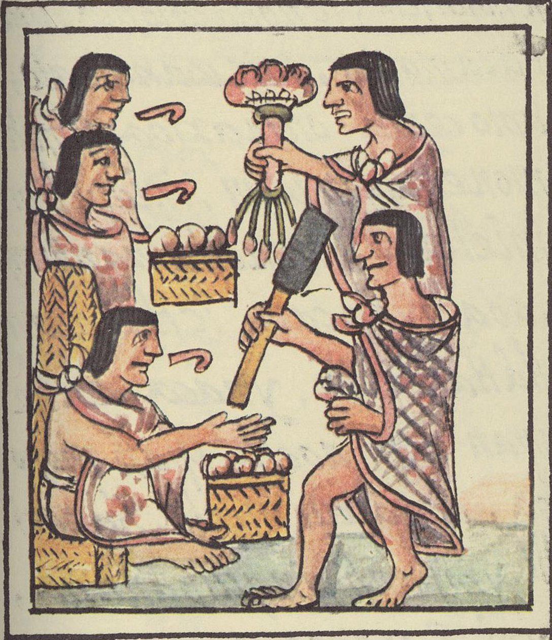 Fru Palat. 218-220 En aztekisk fest, fra den florentinske kodeks af Bernardino de Sahagun, ca. 1540-85 af Spanish School