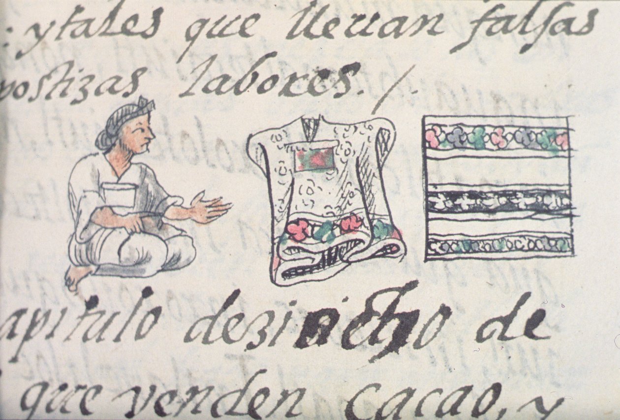 Fru Palat. 218-220 Bog IX En aztekisk købmand, der sælger kapper, fra den florentinske Codex af Bernardino de Sahagun, ca. 1540-85 af Spanish School