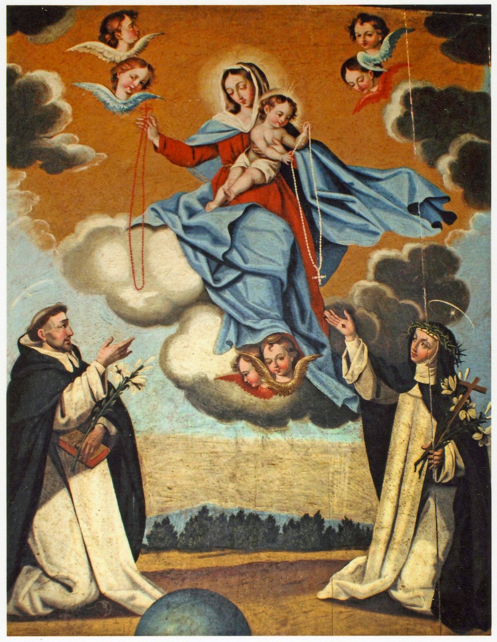 Vor Frue af rosenkransen med St. Dominic og St. Catherine af Siena af Spanish School